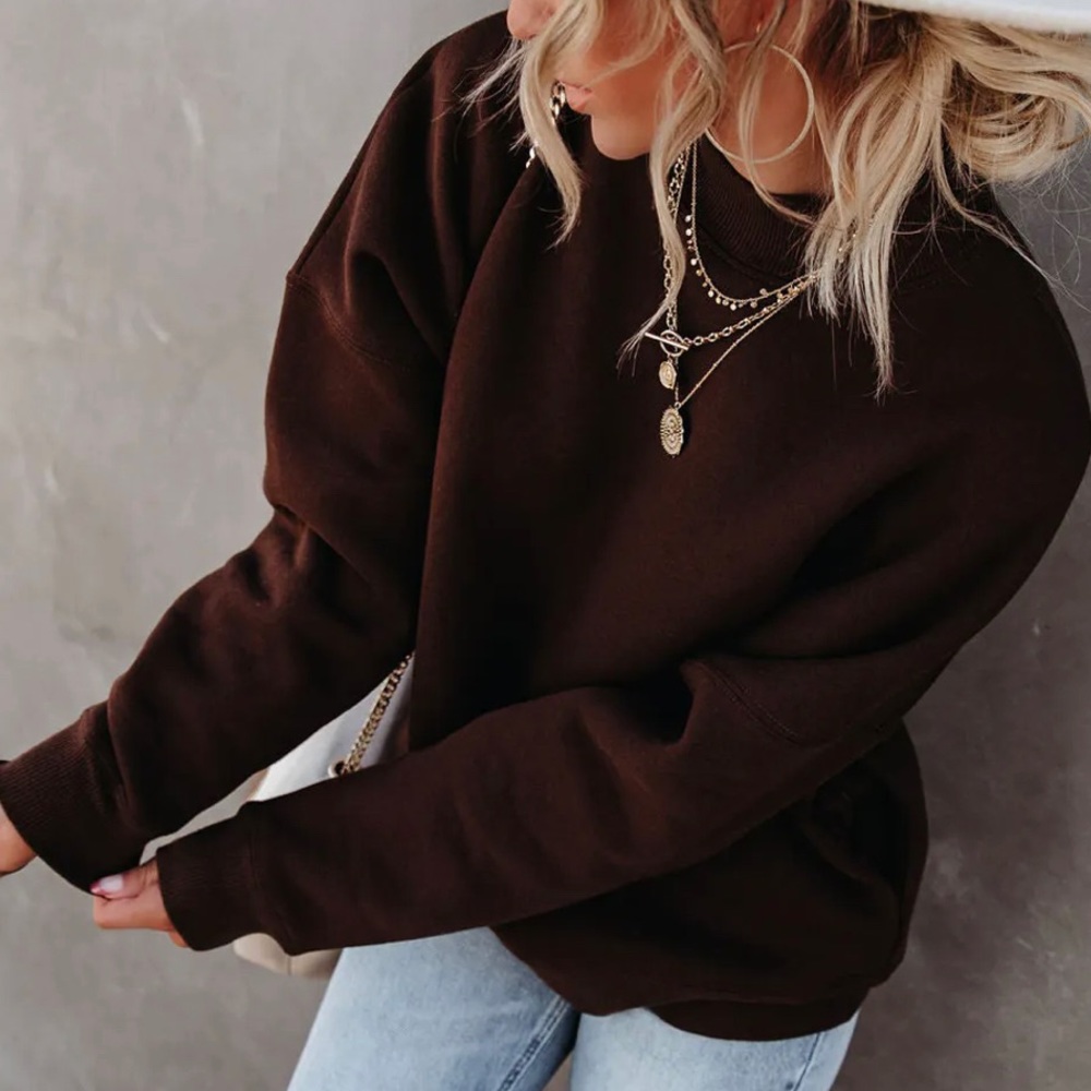 Vici Woah Pocketed Cotton Blend Mock Neck Sweatshirt - Brown.  Size M.